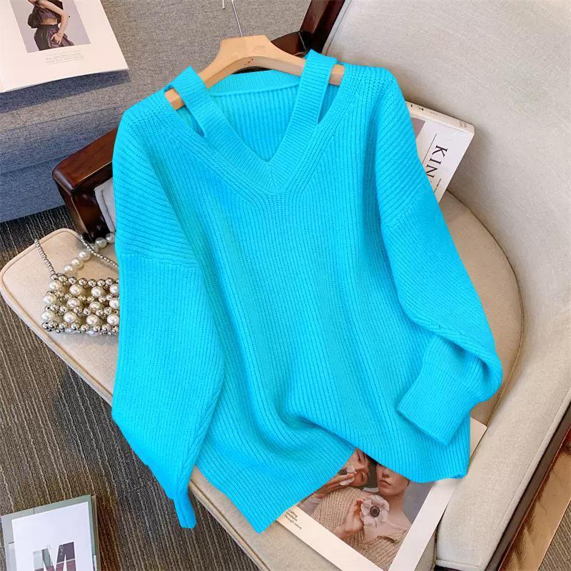 V-образный вырез Повседневный женский свитер Boho Holiday Knitwear свитер Oversize Long Sleeve Solid Джемпер Top Winter