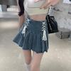 Denim Pleated Skirt Women Korean Fashion Streetwear Bandage High Waist A-line Cute Sexy Jean Mini Skirt Girl Summer Y2k Clothing