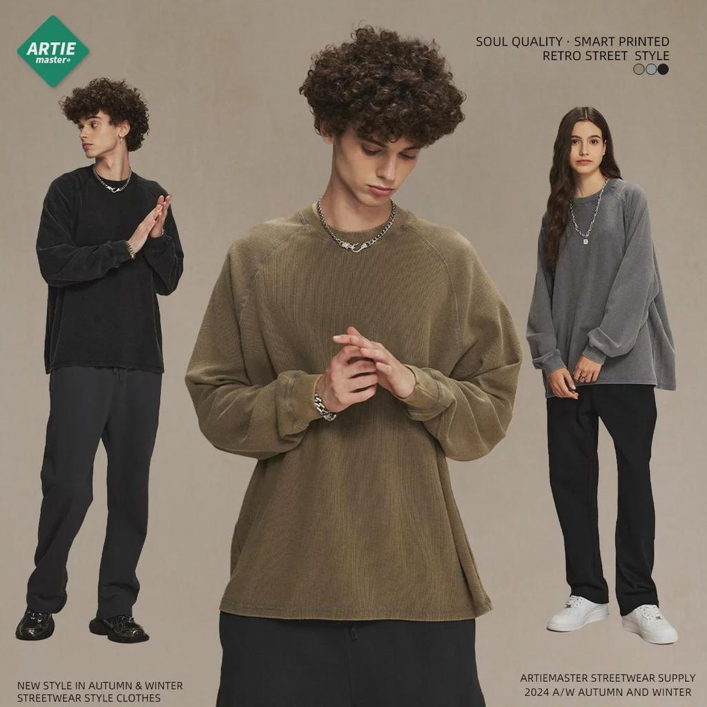 Футболка мужская вафельная с длинными рукавами в стиле ретро из коллекции осень/зима 2024 г.