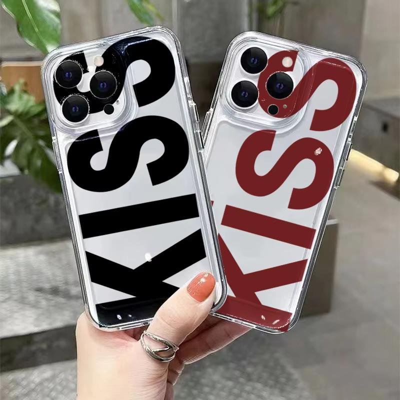 Черный чехол для телефона с принтом букв KISS, прозрачный, для Samsung Galaxy S26 S23 S24 S25 Ultra S22 S21 S20 Plus FE A50 A70, мягкая накладка