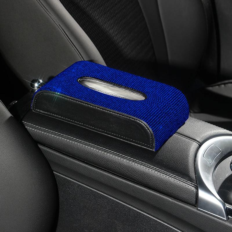 Блестящий кристальный автомобильный бокс для салфеток, роскошный из ПУ кожи, автоматический держатель для бумажного бокса, чехол-подставка, автомобильные аксессуары для дома и офиса