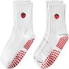Yoga Pilates Socks Cherry Embroidery Lemon Bread Design Women's Cotton Warmth All-Season Sports Socks One Size Fits All