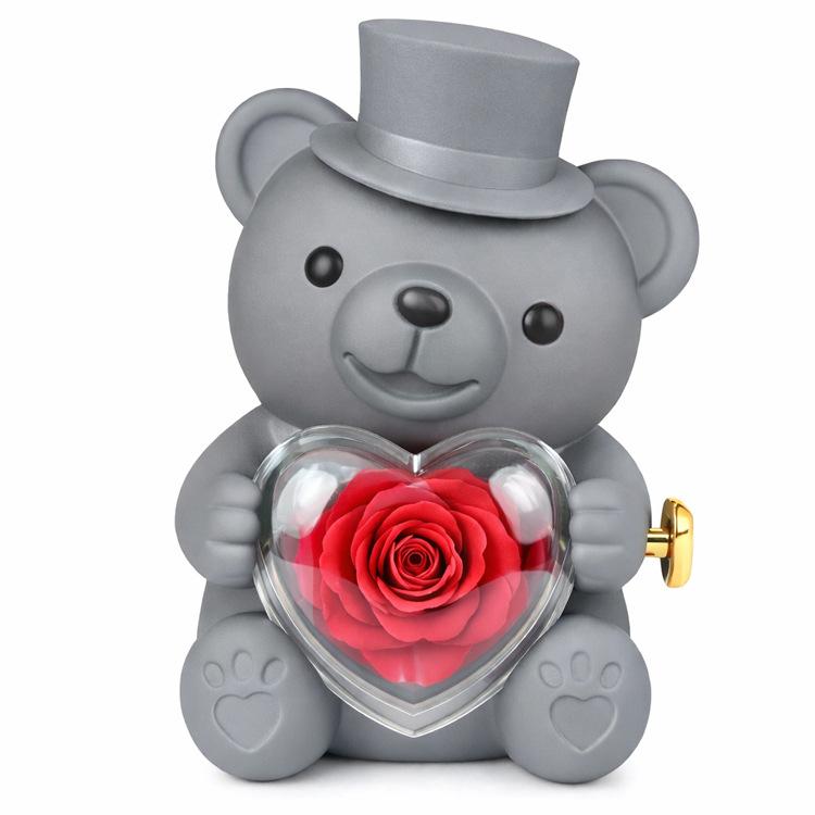 Birthday Hug Bear Flip Rose Jewelry Box Preserved Flower Creative Surprise Gift Box