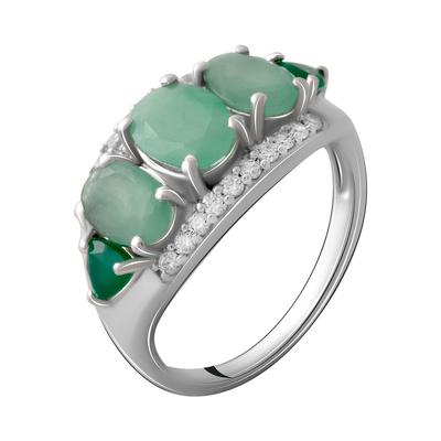 Серебряное кольцо с натуральным изумрудом 2.02ct, агатом (2065142)