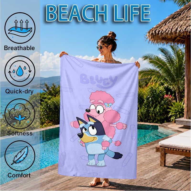 Bluey Friends Adventure Beach Towel, Quick-drying, Easy to Care for, Suitable for Both Fitness and Beach Vacations,Sports Essential