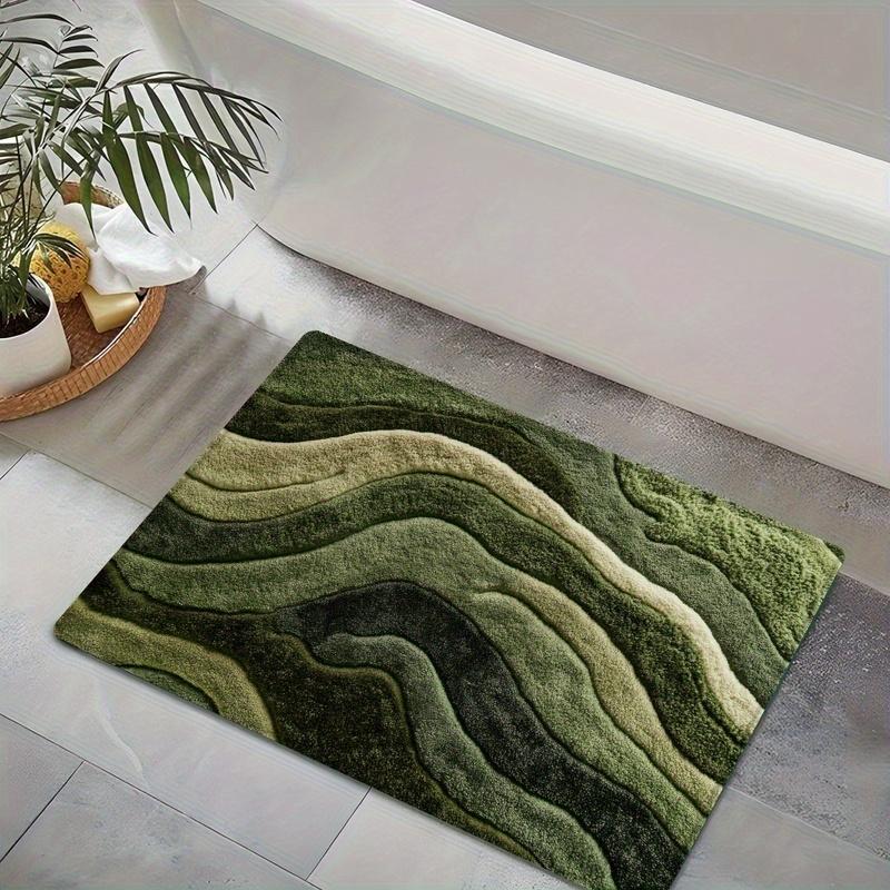 Wave Green Textured Carpet Vibrant Pattern,Machine Washable Absorbent Mat for Bathroom Living Room Bedroom Outdoor, Home Decor