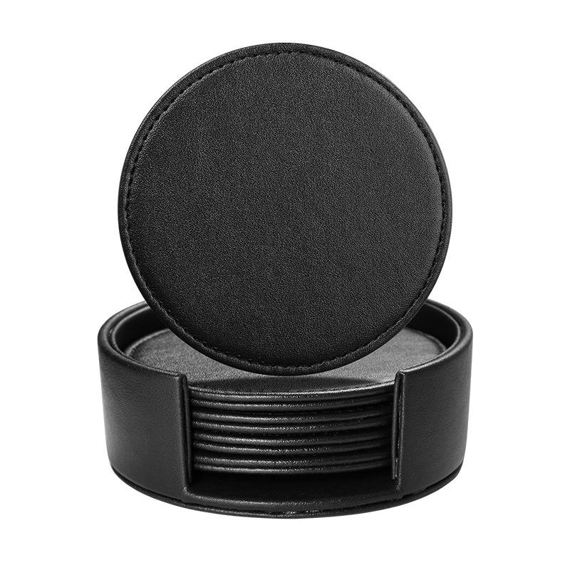 PU Leather Coasters for Drinks with Holder Set of 6 Coffee Mats Protect Furniture from Hot or Cold Water Marks And Damage