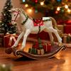 Hand-painted Rocking Horse Statue Vintage Wooden Horse Figurine Resin Pony Sculpture Home Office Desktop Decoration Ornament
