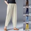 Plus Size Women's Summer Casual Loose Harem Elastic Waist Cotton Linen Thin Ninth Trousers
