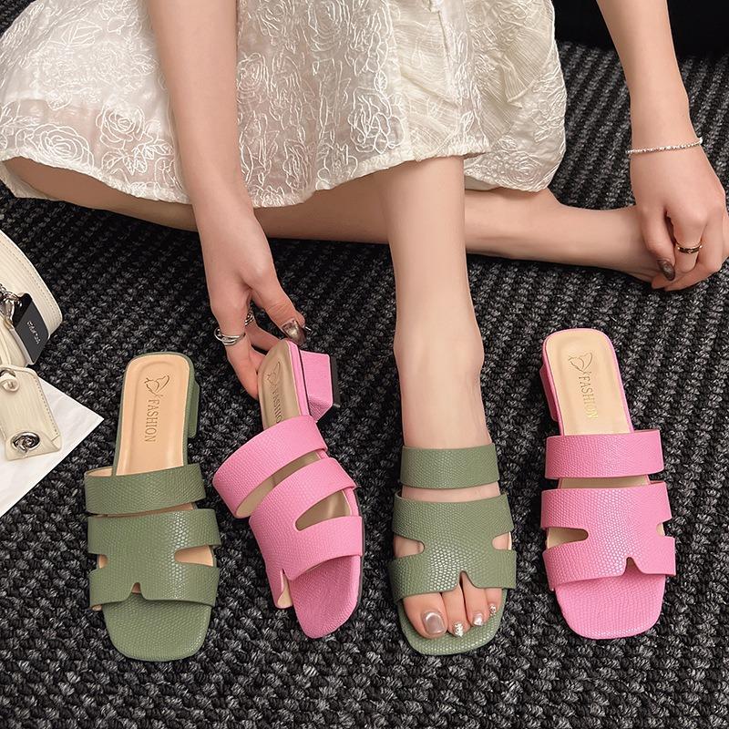 Французские сандалии на толстом каблуке, женские летние верхние туфли, модные туфли на среднем каблуке, большого размера, одно слово, перетаскивание