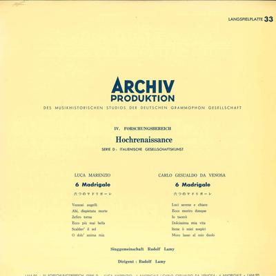 Виниловая пластинка MARENZIO, GESUALDO, RUDOLF LAMY - 6 Madrigale LAM90 ARCHIV Япония Классика Б/у