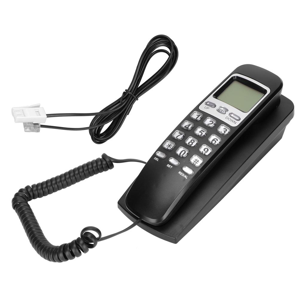 Wired Wall Phone Multifunctional Calendar LCD Display Caller ID Landline with Buttons for Home Office Black