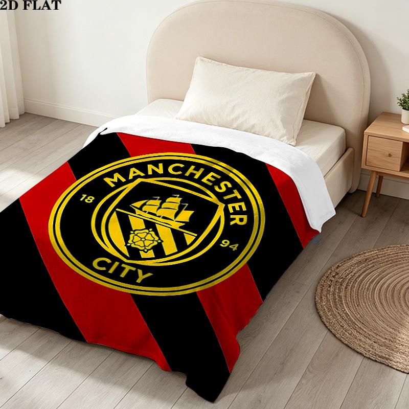 1PC Manchester City Fc Pulse Patterned Flannel Blanket Suitable For All Seasons For Home Decor Warmth And Comfort Gifts Holiday Present