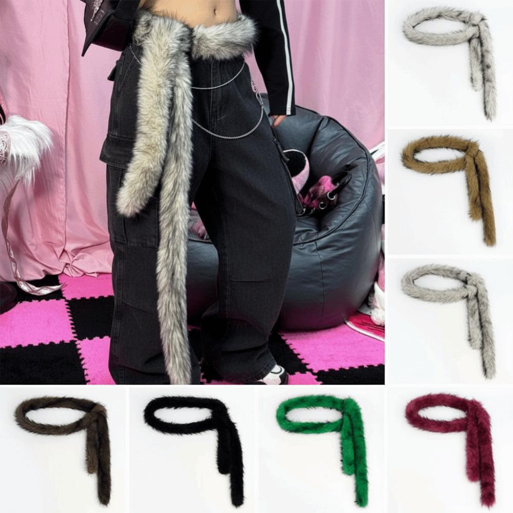 Fluffy Punk Fur Belt Super Soft Hiphop Jeans Belt Harajuku Soft Plush Belt Jeans Pants Decor