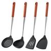 FJNATINH 4-Piece Wok Utensil Set: Ladle, 304 Stainless Steel Wok Spatula, Walnut with Silica Gel Head