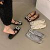 Fashion Women's Flat Shoes 2025 Spring/Summer Mary Jane Square Toe Anti Slip Elegant Banquet Crystal Rhinestone Women's Fashion Shoes