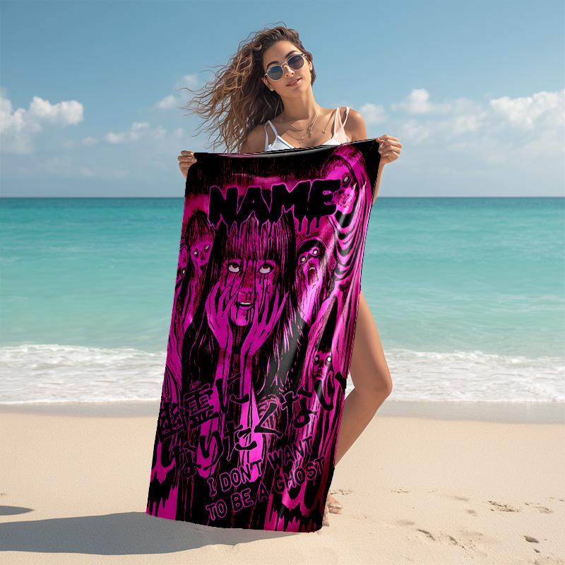 Personalized customized proof beach towel with Tomie Kawakami pattern - soft, absorbent,quick-drying,perfect swimming,camping&bathing