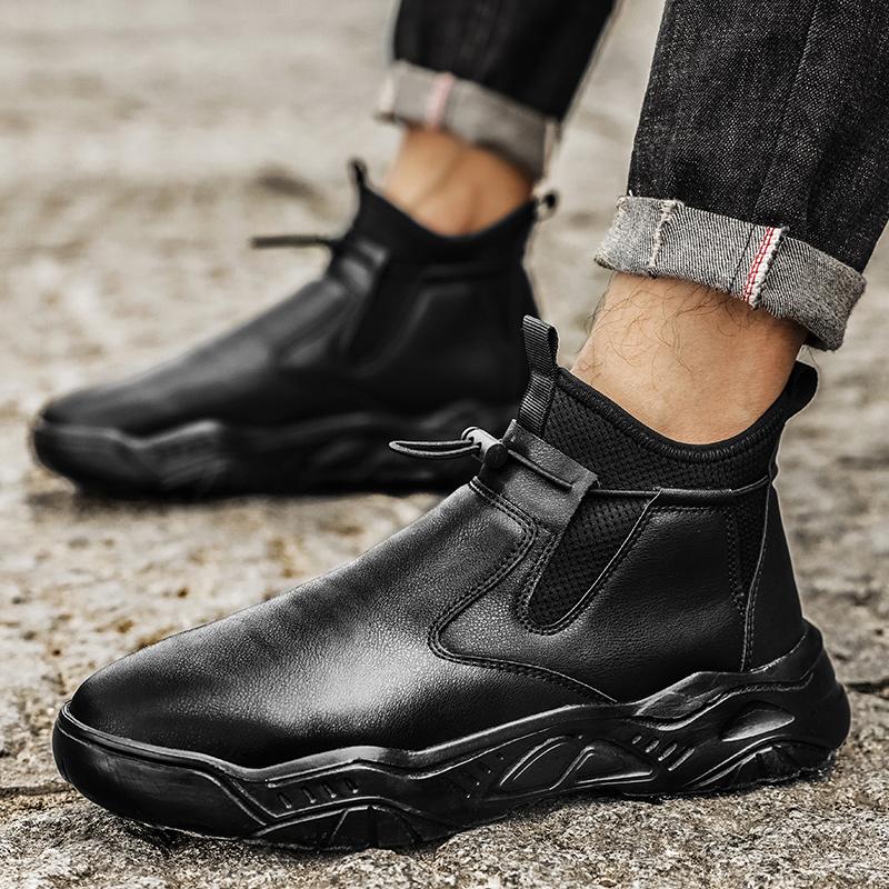 Модная мужская зимняя обувь Ботинки до щиколотки Рабочие Повседневная кожаная обувь Слипоны Сохраняющие тепло Удобные Трендовые Универсальные Высокоэластичные Мужские Защитные ботинки