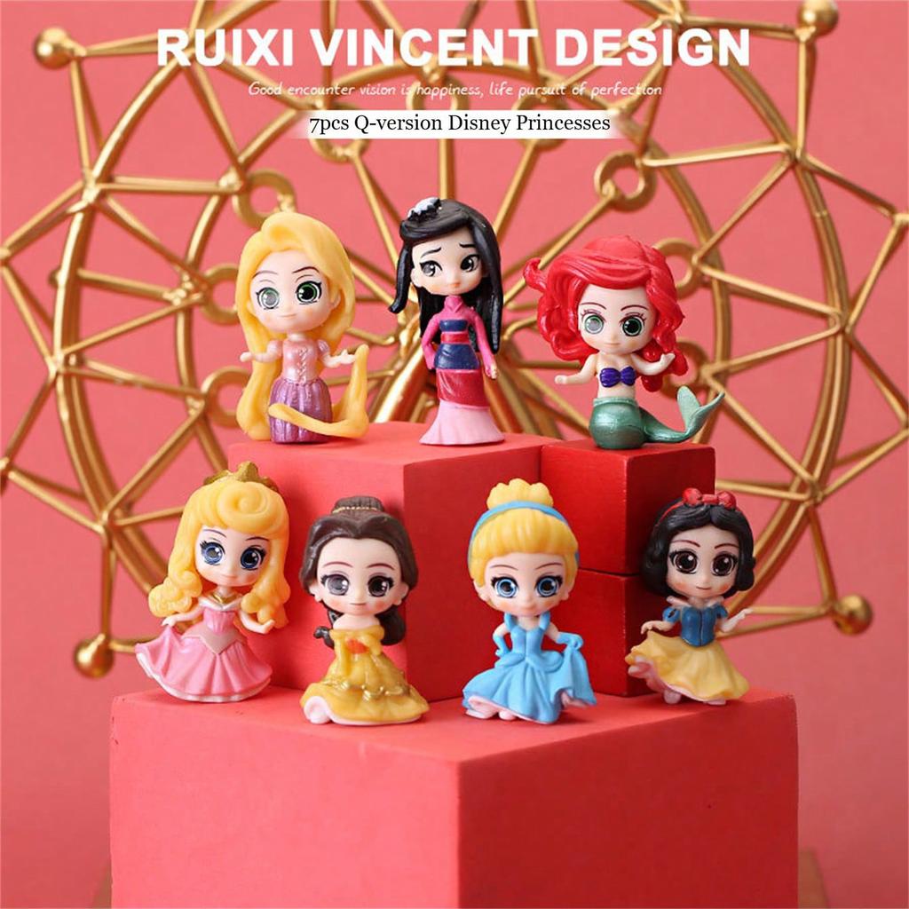 MINISO Фигурки Маленькая Q-версия Принцесса Набор из семи штук, Коллекционные фигурки, Подходят для различных типов комнат, Домашние кукольные украшения