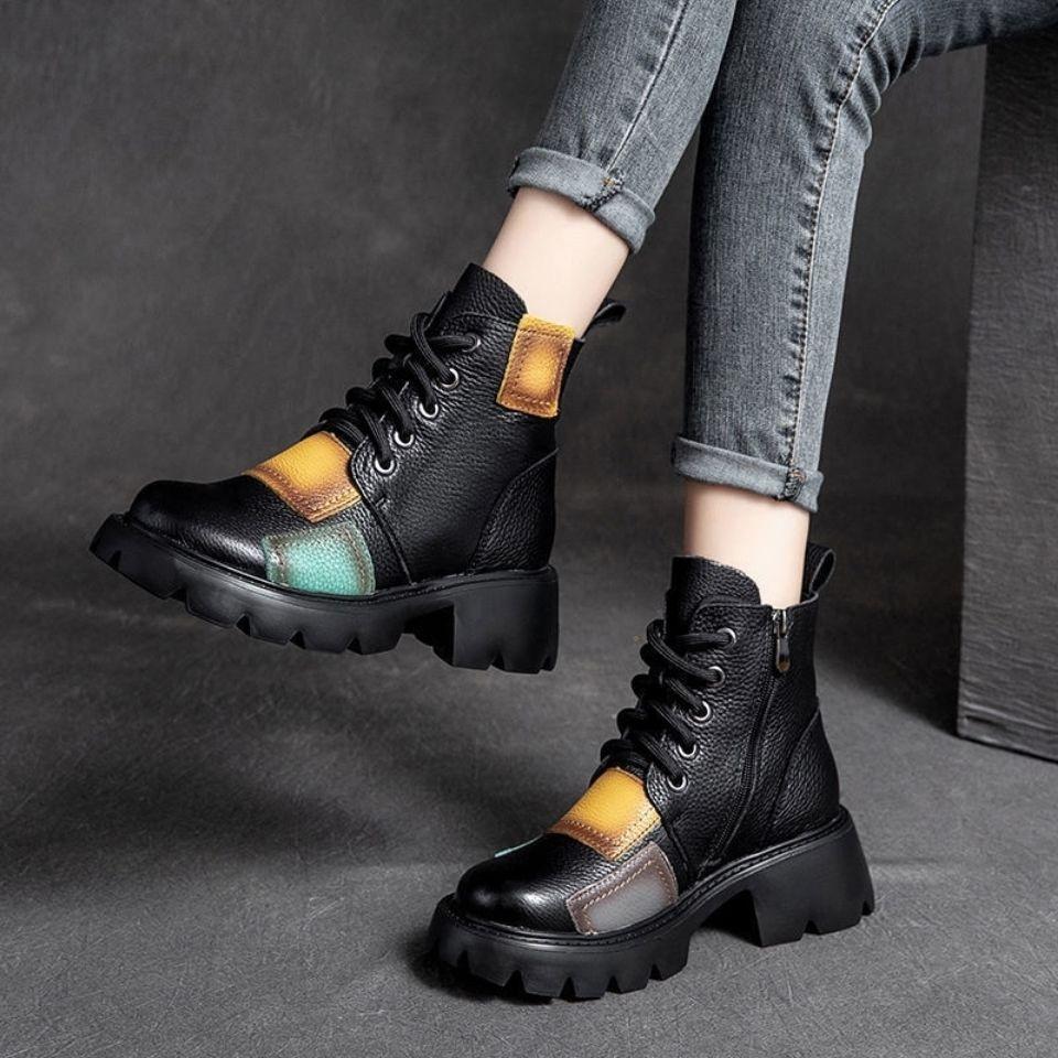 Fashion Woman Short Shoes Moccasin British Style Splicing Colour Ankle Boots for Women Y2k Chic and Elegant Pu Booties Goth Hot Footwear