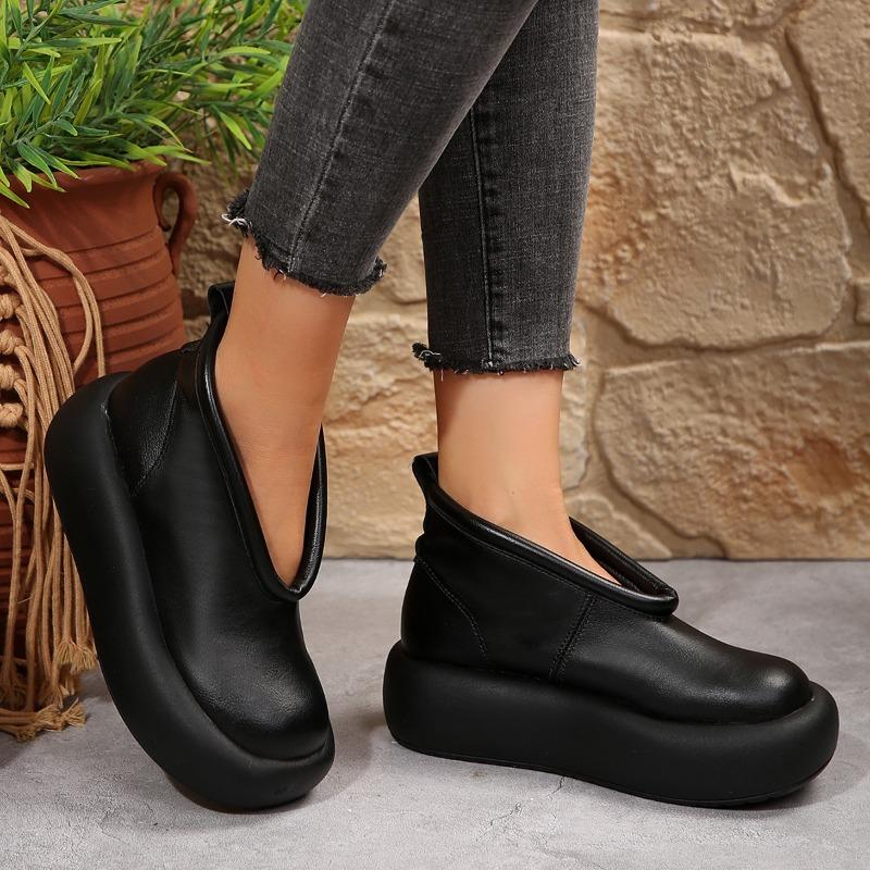 Модные ретро кожаные ботильоны женские новый этнический стиль большой круглый носок платформа повседневные удобные нескользящие туфли на платформе