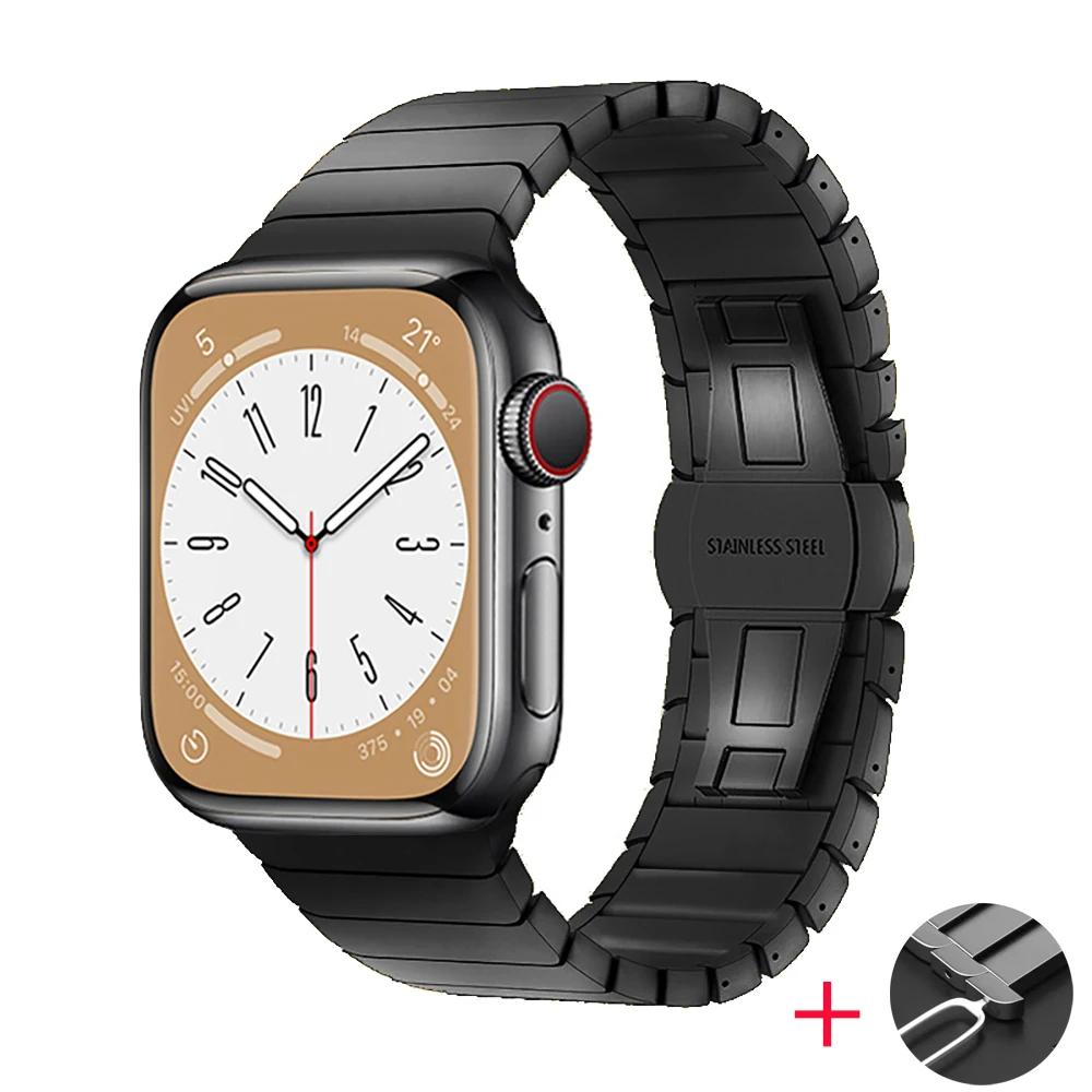 Металлический звеньевой ремешок для Apple Watch Band 45мм 49мм 44мм 41мм 42мм 46мм Ремешок из нержавеющей стали iWatch Ultra 11 10 9 8 7 Ремешок