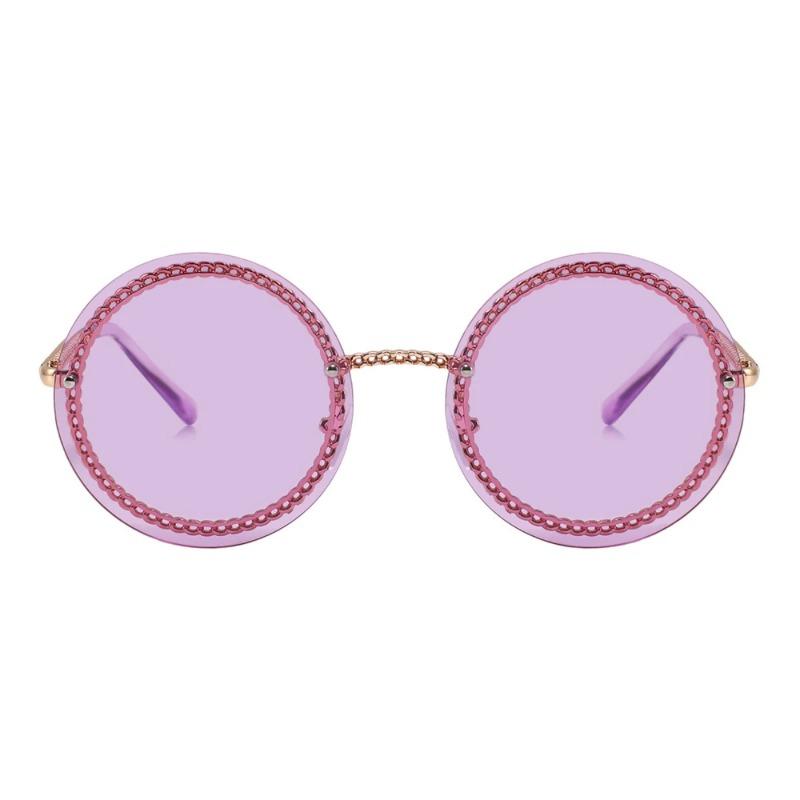Luxury Metal Chain Round Sunglasses Rimless Brand Shades For Women Circle Sun Glasses Gradient Zonnebril Dames