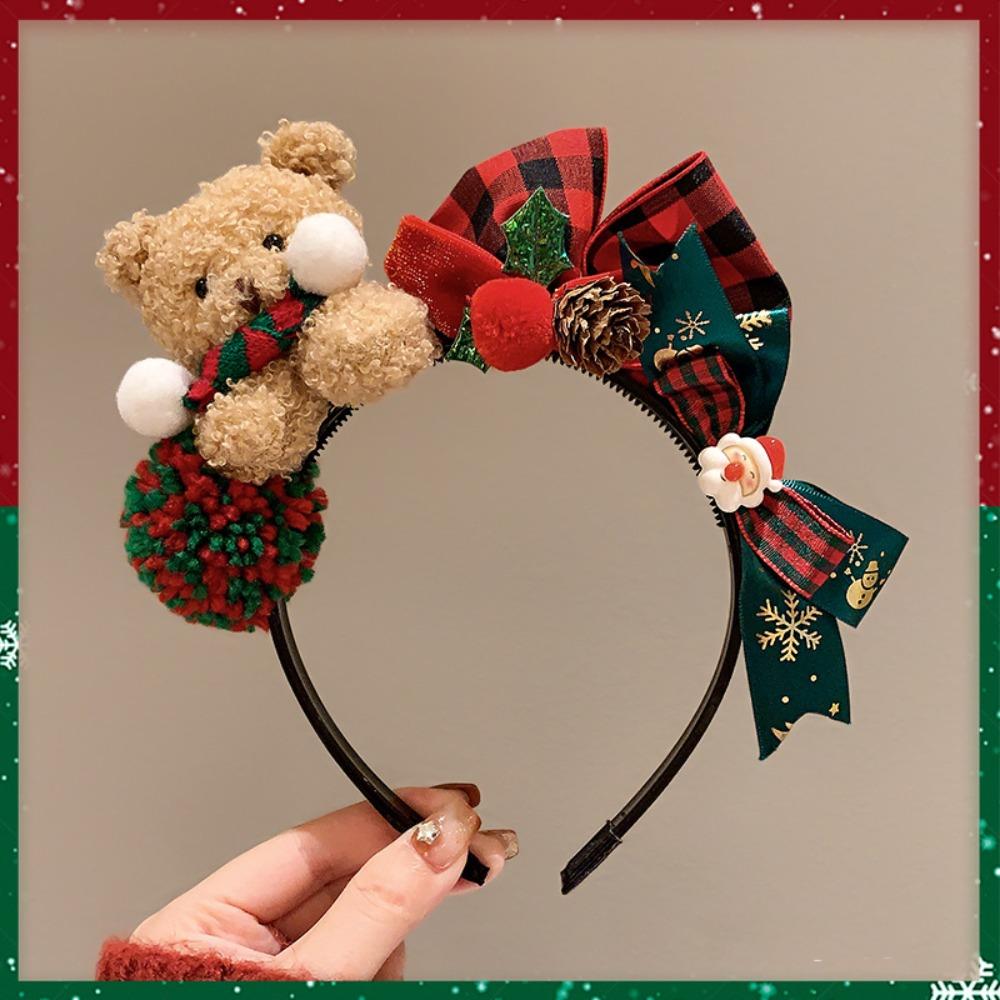 Elk Hair Hoop Antlers Headband Christmas Decoration Plush Bow Red Hair Band  Christmas Decoration