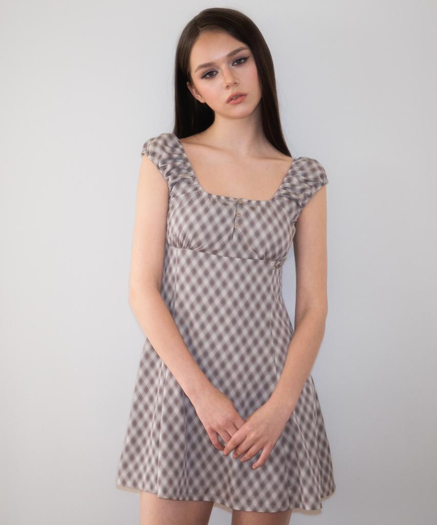 Rose Franz Puff Sleeve Romantic Mini Dress [Brown]