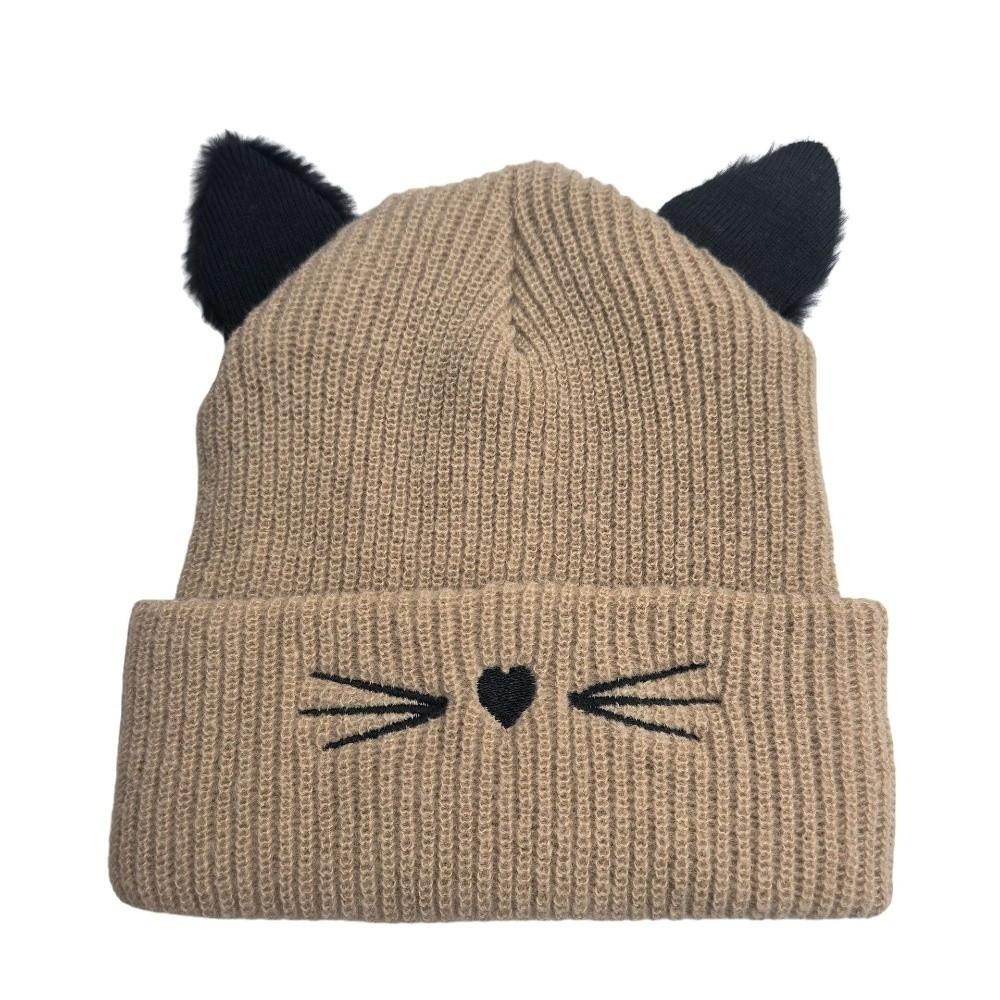 Wool Cat Ears Beanies Solid Color Cold Hat Sweet Knitted Pullover Hat Winter