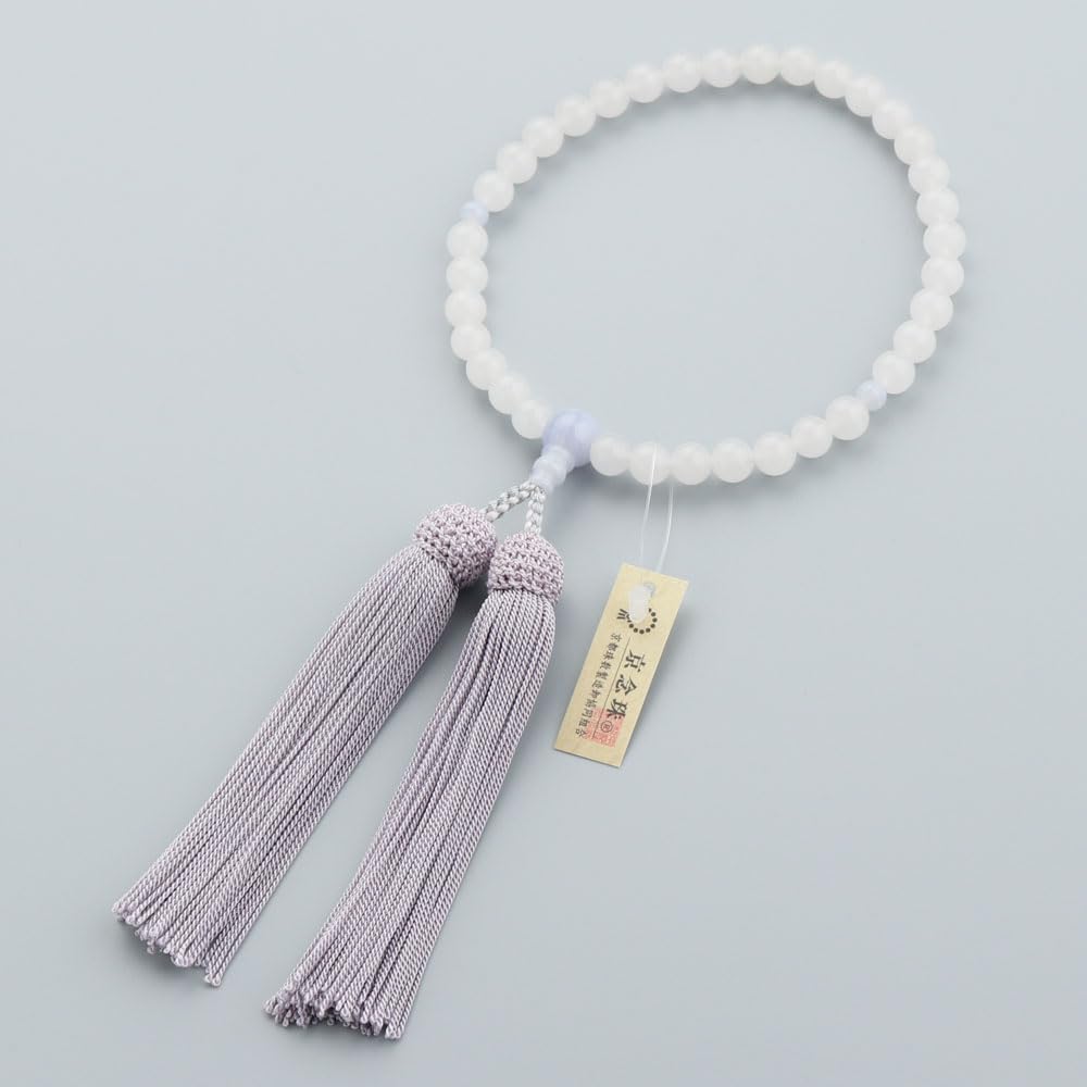 Четки для женщин, приблизительно 7 мм, белый оникс, синее кружево, чистый шелк, кисточка, четки, белый оникс, халцедон, дзюдзу, милые, распространены в сектах