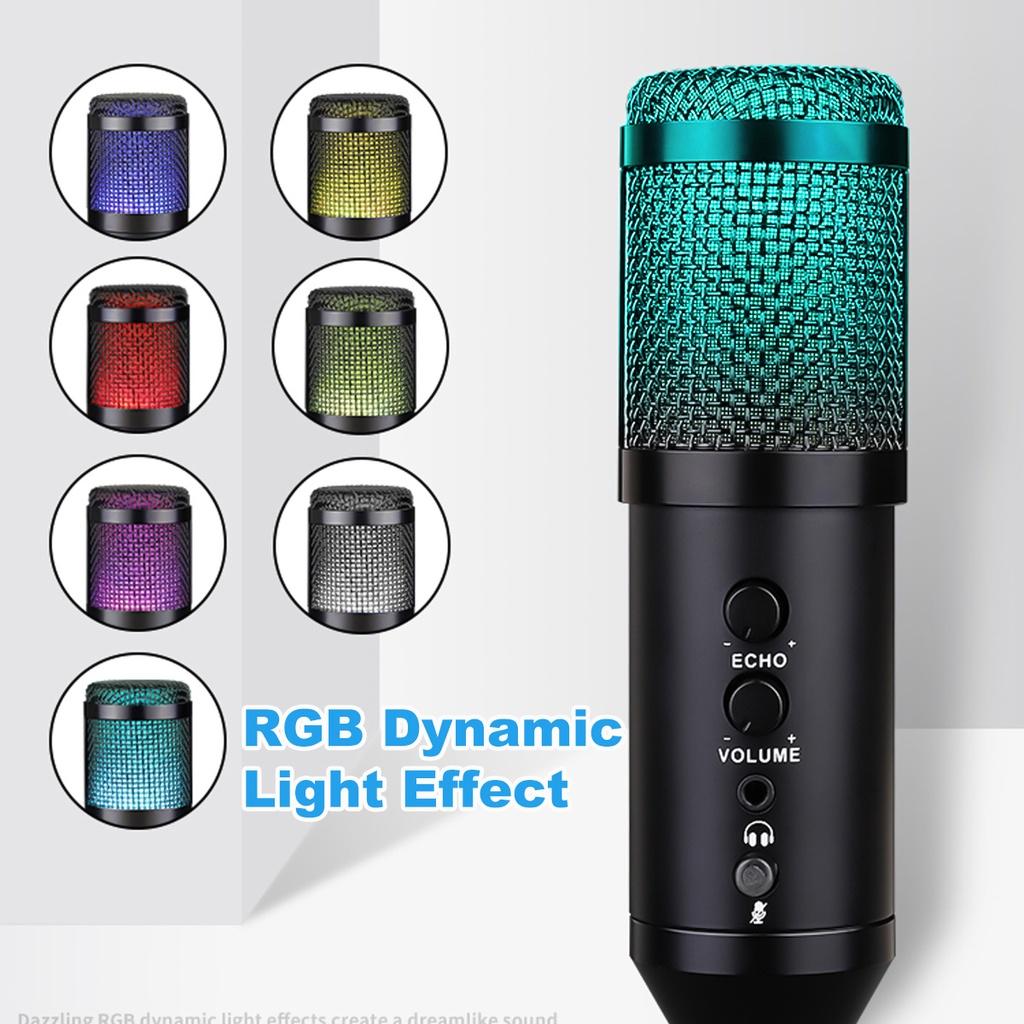 15V Professional USB RGB Microphone Condenser Microphones for Laptop Recording Sing Live for Gaming