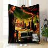 Man with Classic Car In Cityscape Backdrop Patterned Flannel Blanket Perfect for the Bedroom Living Room, Sofa, or a Little Nap