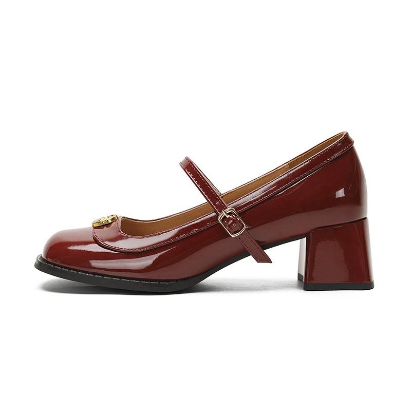 Leather flat for Huizhou women's shoes Su Yinyin same Mary Jane shoes high heel French new single shoes thick heel