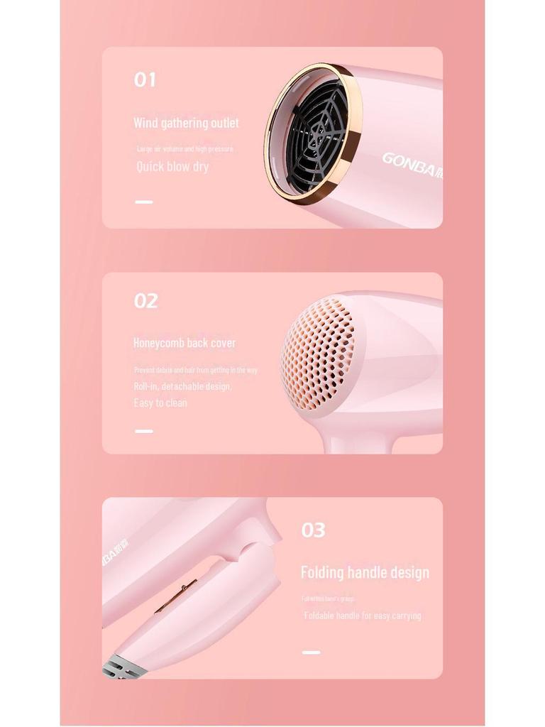 Guangba Портативный Складной Маломощный Фен с Технологией Отрицательных Ионов - Бережный к Волосам