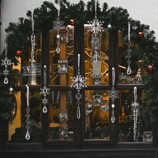 10 Pcs Crystal Snowflake Icicle Ornaments Clear Acrylic Christmas Ornaments for Christmas Tree Winter New Year Party Decor