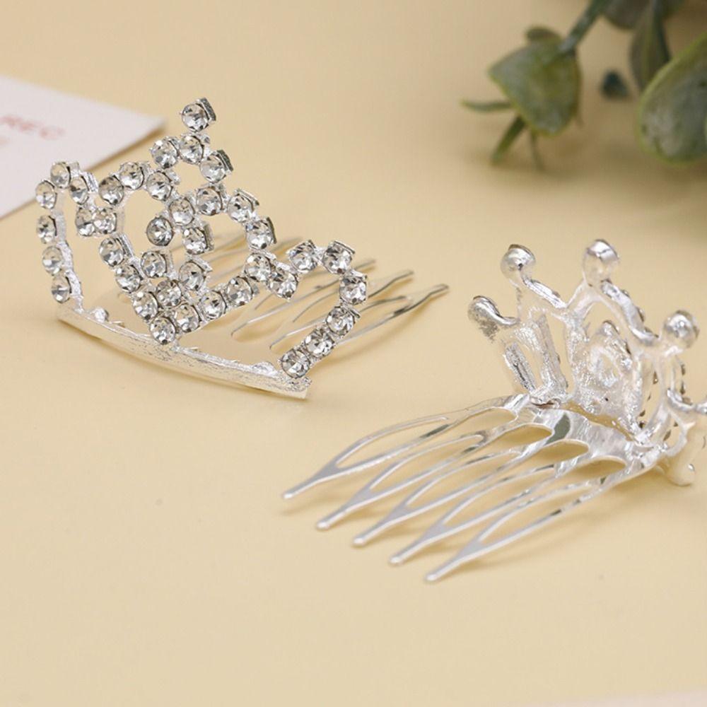 Love Heart Crystal Crown Hair Comb Star Rhinestone Hairpins Stylish Children Tiara Headband  Daily