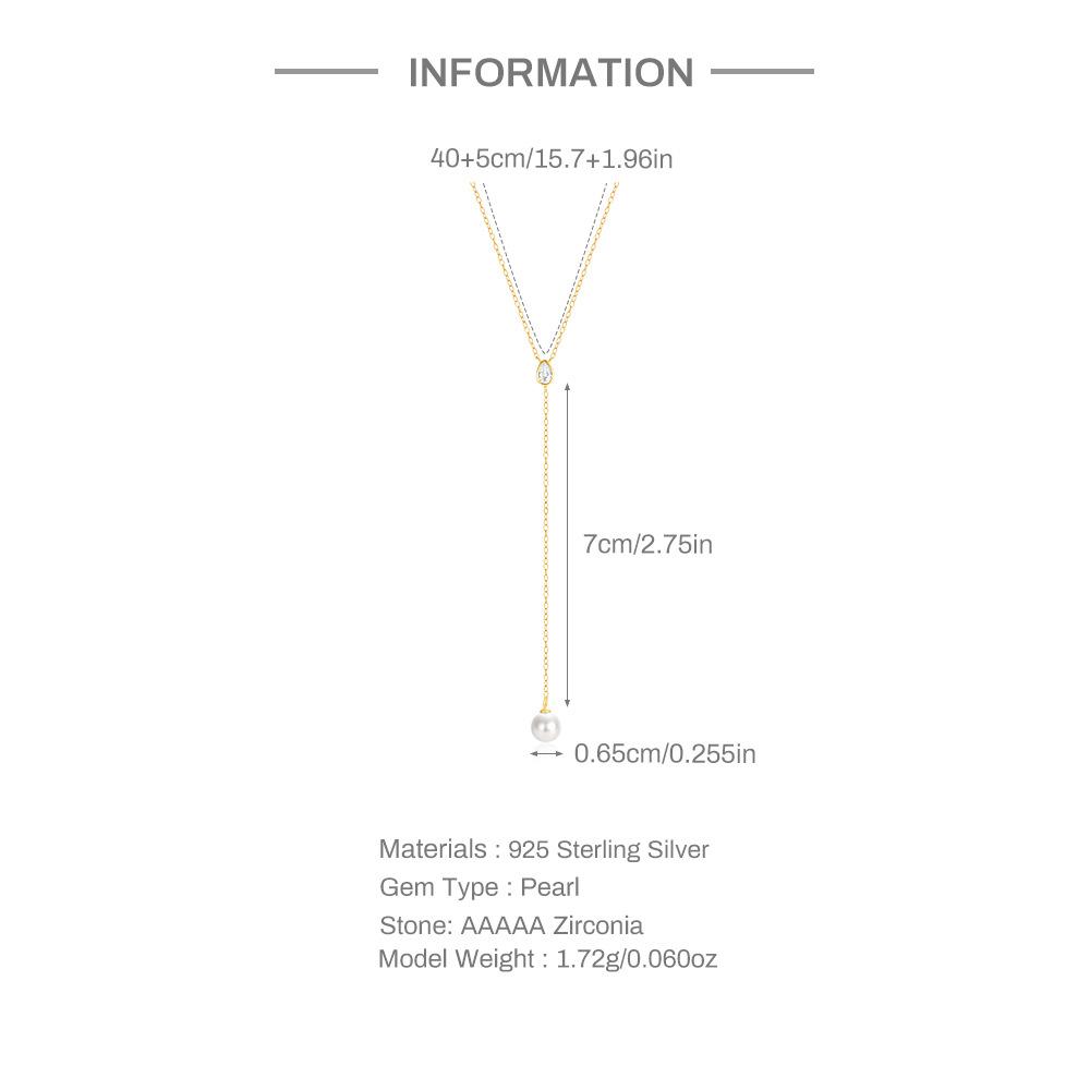 Стильное и простое женское ожерелье на ключицу из стерлингового серебра 925 пробы в форме буквы Y с бриллиантами и жемчугом