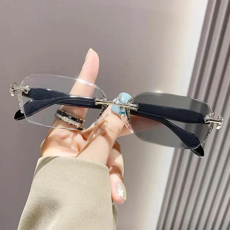 Фотохромные очки высокой четкости в винтажном стиле, без оправы, меняющие цвет, для чтения, с закругленными краями, защита от синего света, очки для коррекции пребюопии.