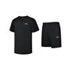 Li-Ning Однотонный дышащий тренировочный спортивный комплект из футболки с коротким рукавом и шорт, мужской комплект черного цвета AHST347-1+AKSS437-1