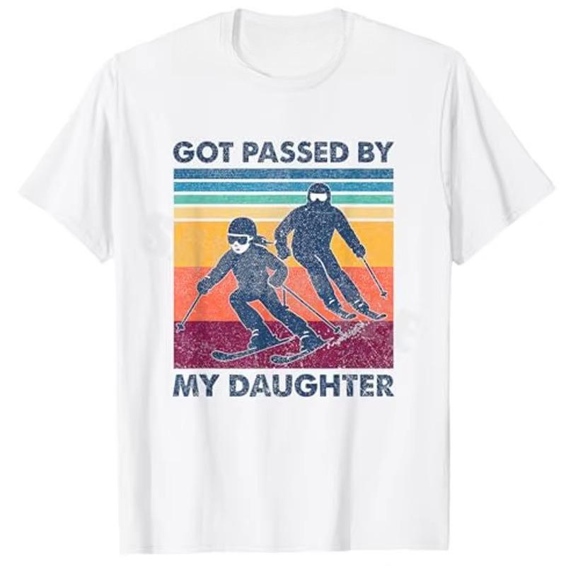 Summer Unisexs Funny Skiing Pattern Letter Printed Round Neck Tshirt Neutral Outdoor Street 100 Cotton Breathable Short Sleeve