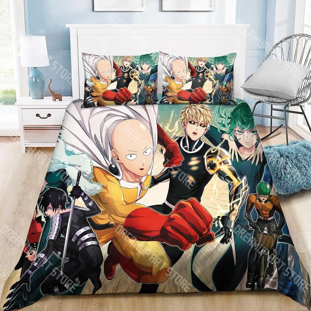 Модный постельный комплект с принтом Аниме ONE PUNCH-MAN Односпальный Полуторный Полный Евро Кинг-сайз Комплект постельного белья для детской комнаты Пододеяльник Комплект простыней