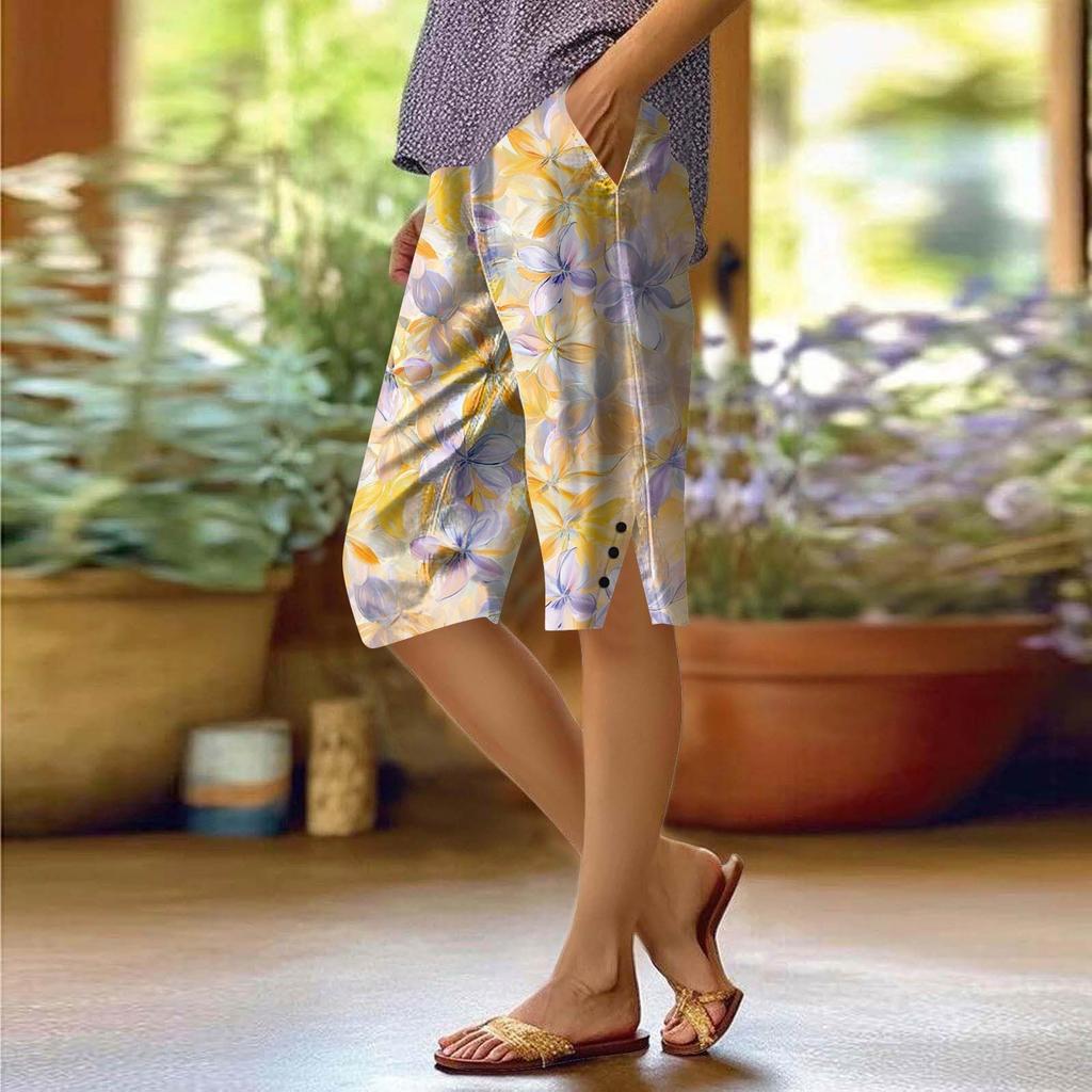 Женские брюки с принтом, модные повседневные шорты с карманами и эластичной резинкой на талии