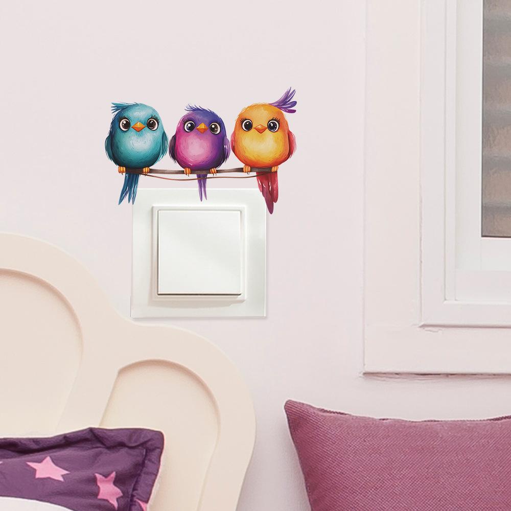 Мультяшные птицы на ветке Наклейка на рамку выключателя для спальни гостиной Декор стены на тему природы Съемная наклейка