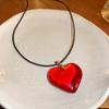 Red Glass Love Pendant Necklace - Stylish, Simple, and Versatile Clavicle Jewelry for Women.
