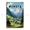 Wengen Switzerland Travel Art Vintage Metal Plaque Wall Decor Kitchen Pub Mural Club Printed Tin Sign Poster