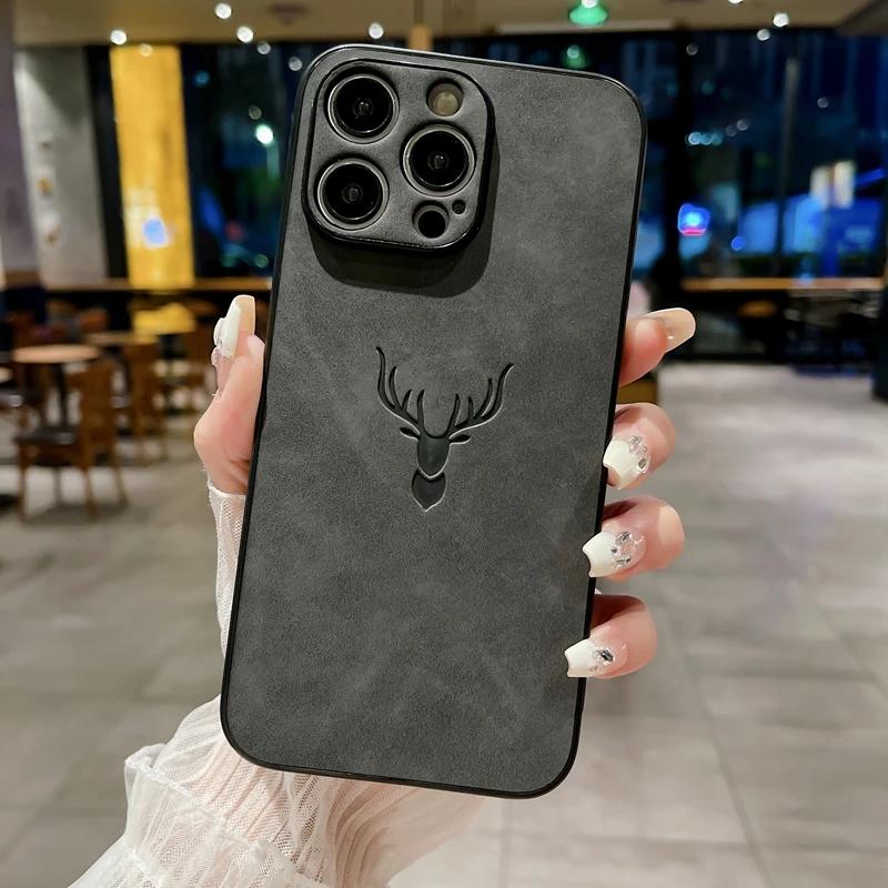 Роскошный матовый чехол из оленьей кожи для iPhone 11 12 13 14 15 16 Pro Max Plus X Xs Max XR, бампер, задняя крышка