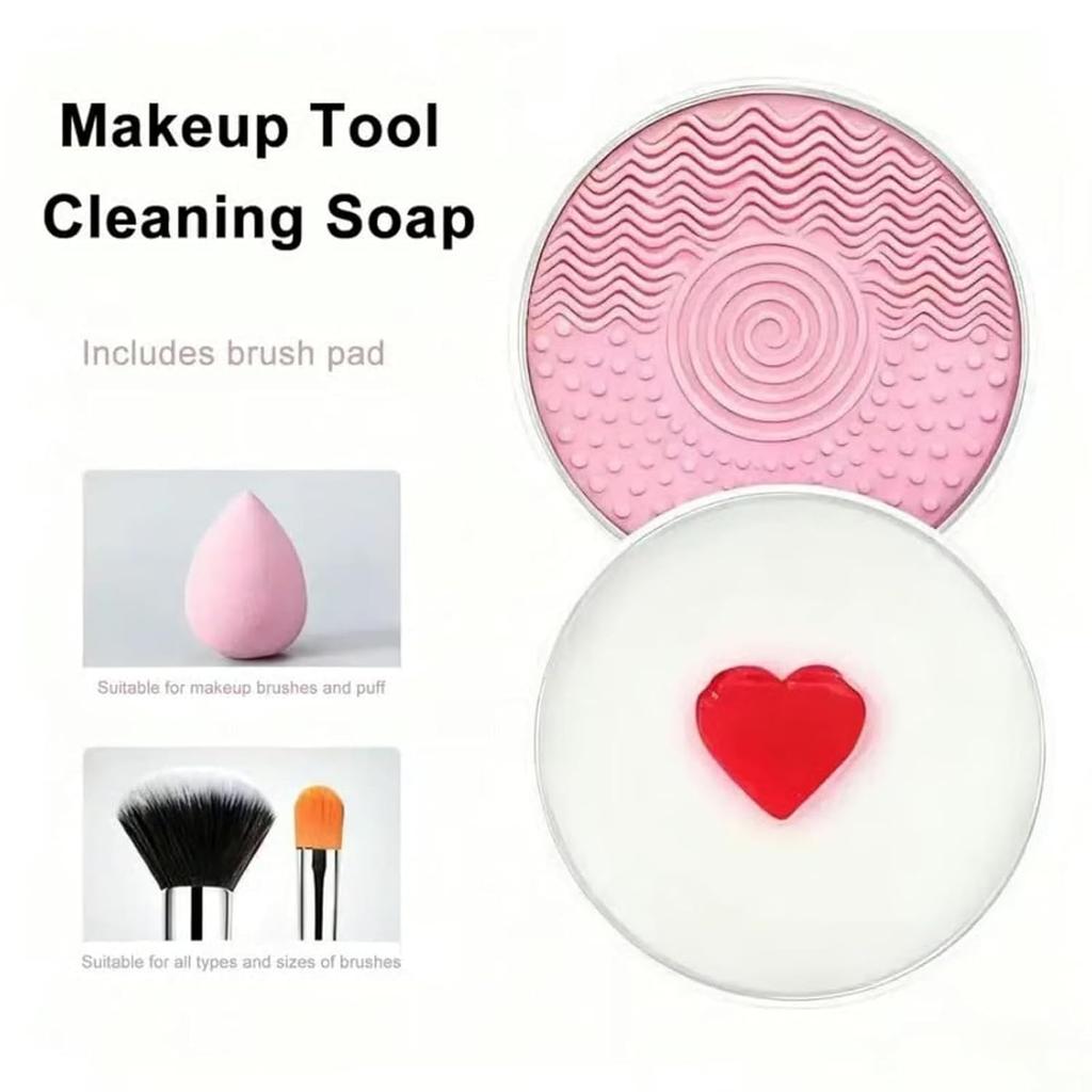 Silicone Makeup Brush Cleaning Pad with Soap – Solid 100g Shampoo Soap Brush Cleanser with Silicone Cleaning Mat, for Cleaning Makeup Sponges Brushes