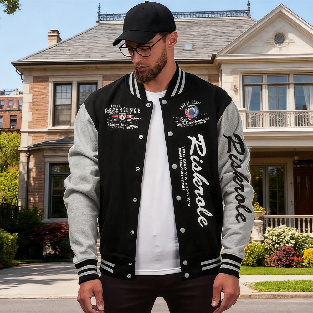 Мужская бейсбольная кардиган-куртка с воротником-стойкой и принтом из букв
