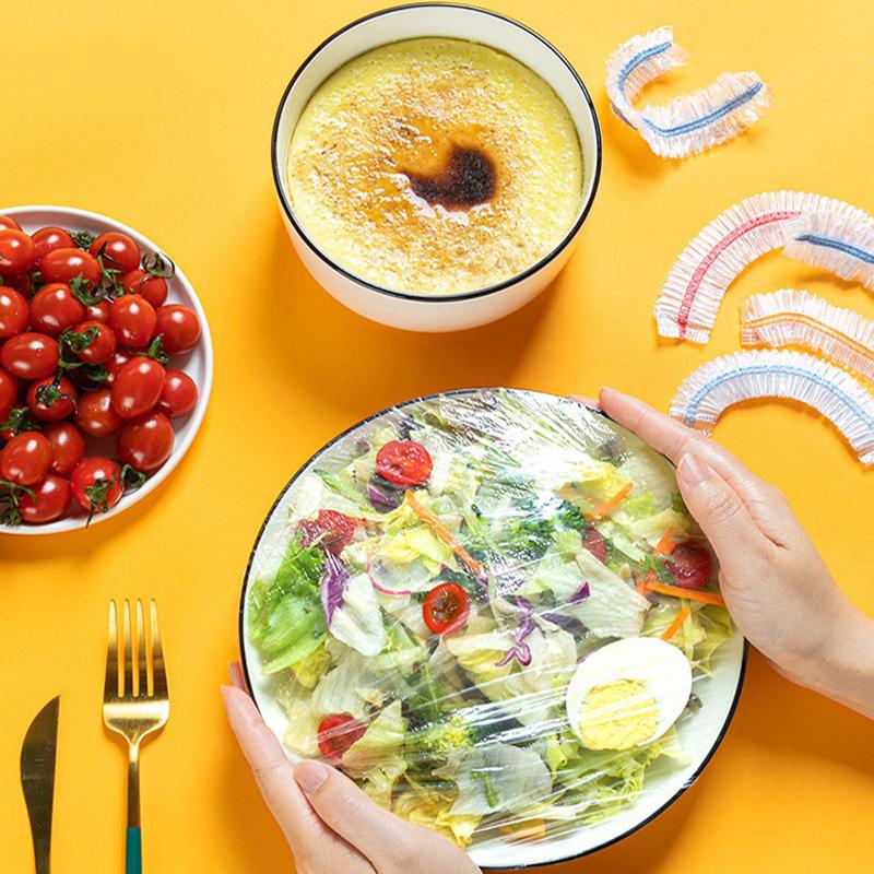 100 шт. Одноразовые крышки для хранения продуктов, многоразовые эластичные крышки для свежих продуктов, стрейч-пленка, крышка для миски/тарелки/продуктов, пакеты для сохранения свежести, шапочка для душа